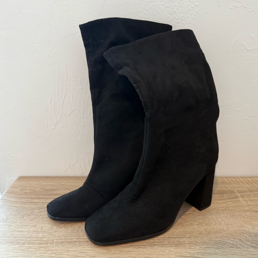 Express Block Heel Square Toe Booties Black Women's 7